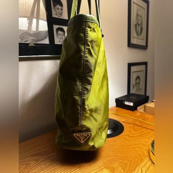 Prada Green Nylon Tote w/ Leather Trim - Picture 5 of 12